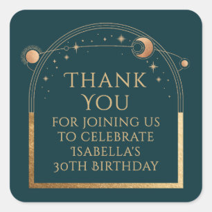 Celestial Birthday Green Gold Thank You Square Sticker