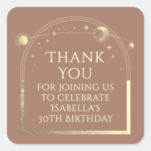 Celestial Birthday Mocha Gold Thank You Square Sticker