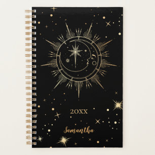 Celestial Black and Faux Gold Moon Sun Name Year Planner