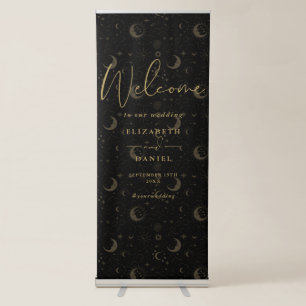 Celestial Black And Gold Wedding Welcome Retractable Banner