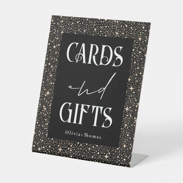 Celestial Black Card and Gifts Wedding Pedestal Sign (Front)