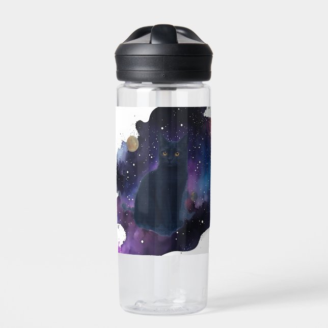 Celestial Black Cat Mystical Spirit Animal Cosmic Water Bottle (Front)