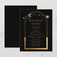 Celestial Black Gold 50th Birthday Sun Moon Stars
