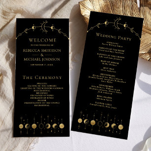 Celestial Black Gold Crescent Moon Wedding Program