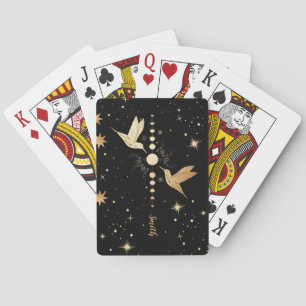 Celestial Black Gold Hummingbird Moon Phases Name Playing Cards
