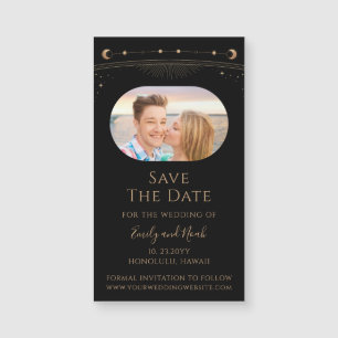 Celestial Black Gold Moon Phase Wedding Photo