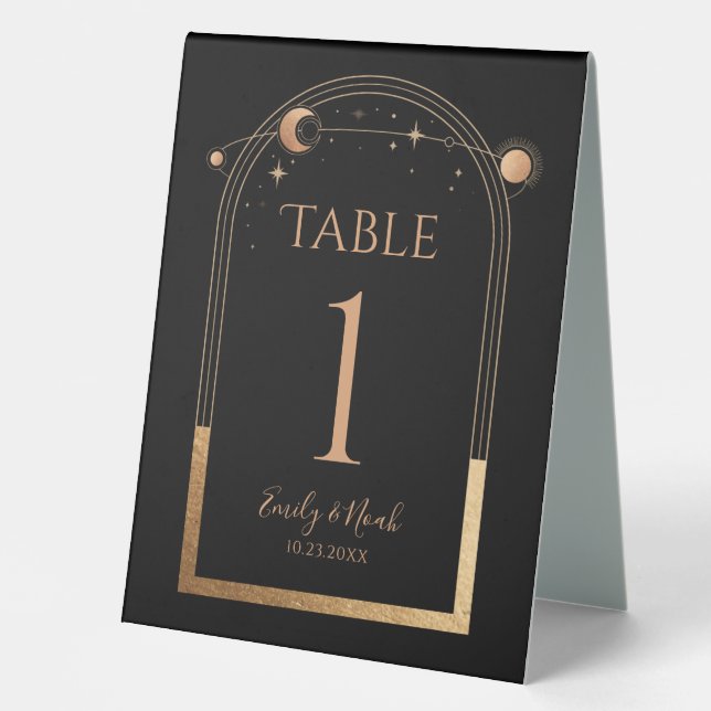 Celestial Black Gold Sun Moon Astronomy Wedding  (Front)