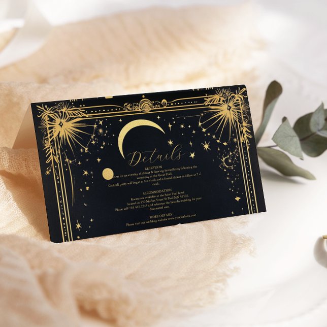 Celestial Black Gold Sun Moon Astronomy Wedding Enclosure Card (Creator Uploaded)