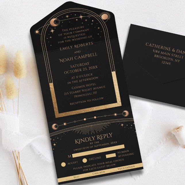Celestial Black Gold Sun Moon Celestial Wedding All In One Invitation (Creator Uploaded)