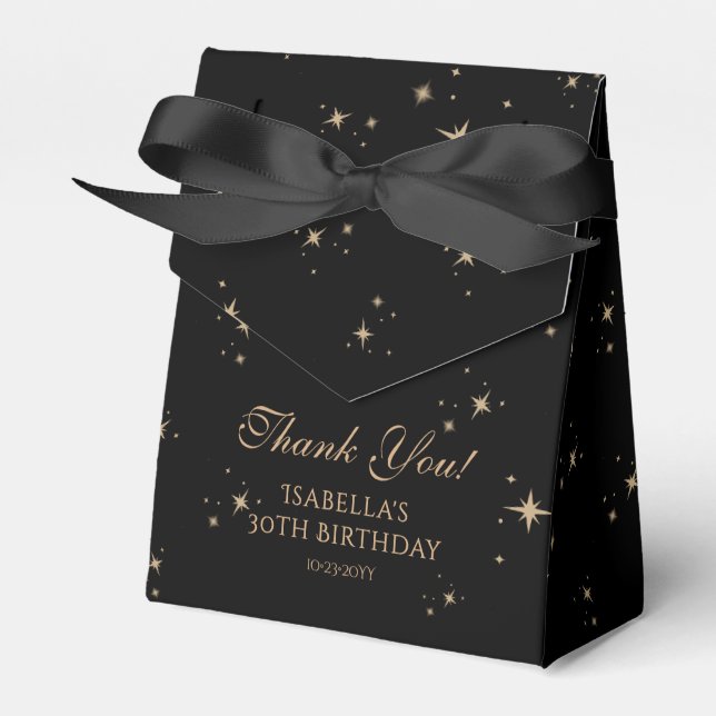 Celestial Black Gold Sun Moon Stars 30th Birthday Favour Box (Front Side)
