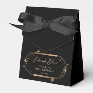 Celestial Black Gold Sun Moon Stars 30th Birthday Favour Box