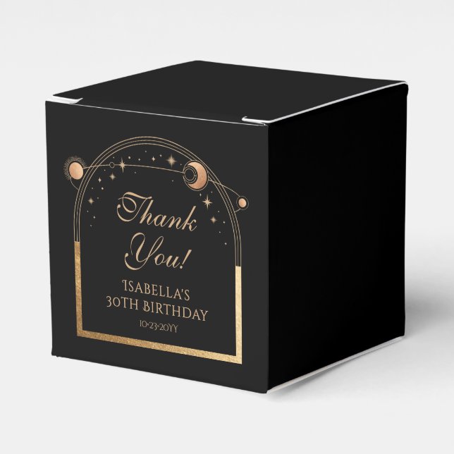 Celestial Black Gold Sun Moon Stars 30th Birthday Favour Box (Front Side)
