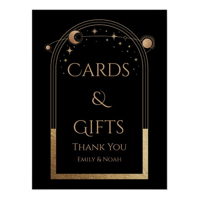 Celestial Black Gold Sun Moon Stars Cards & Gifts Poster (Front)