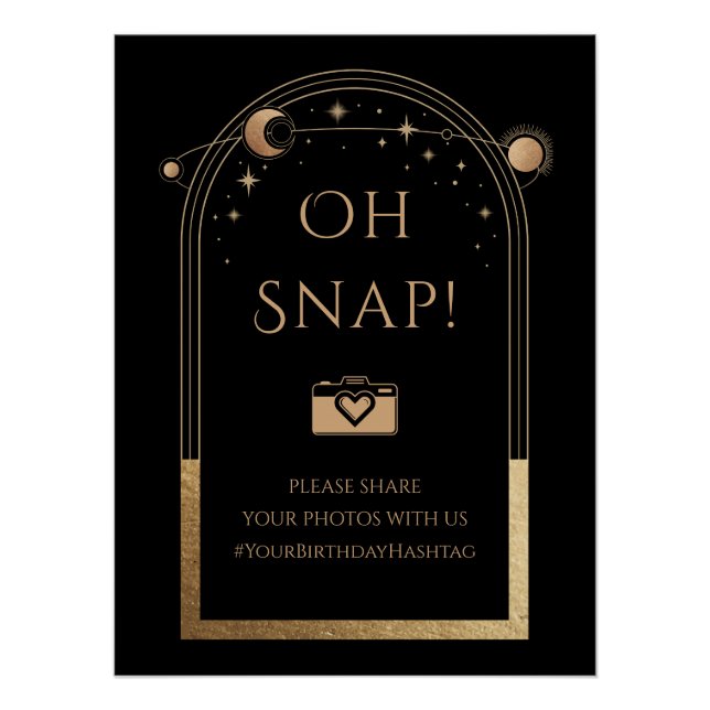 Celestial Black Gold Sun Moon Stars Oh Snap Poster (Front)