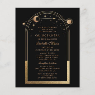 Celestial Black Gold Sun Moon Stars Quinceañera