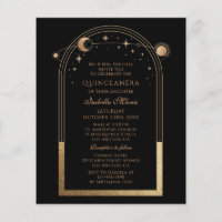 Celestial Black Gold Sun Moon Stars Quinceañera