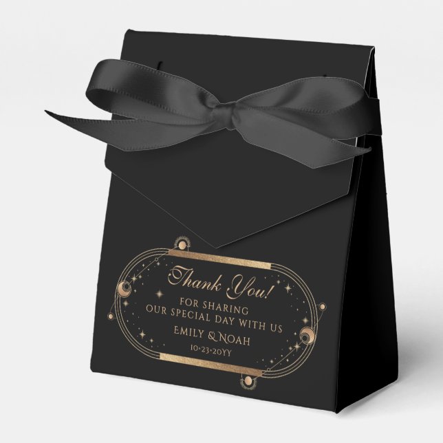 Celestial Black Gold Sun Moon Stars Wedding Favour Box (Front Side)