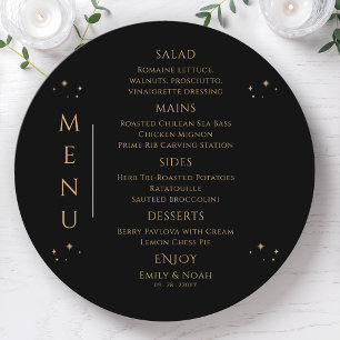 Celestial Black Gold Sun Moon Stars Wedding Menu