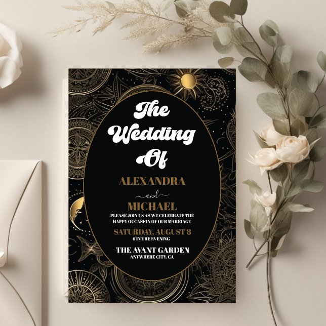 Celestial Black Gold Wedding Invitation (Creator Uploaded)