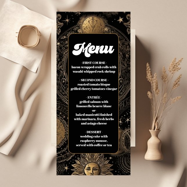 Celestial Black Gold Wedding Menu (Creator Uploaded)