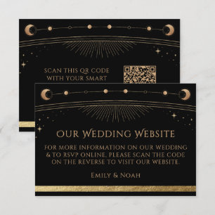 Celestial Black Gold Wedding Website RSVP QR Code Enclosure Card