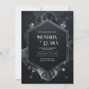 Celestial Black Hexagon Wedding Invitation 