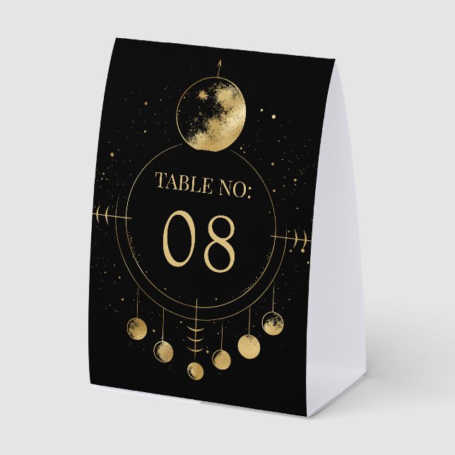 Celestial Black Moon Phases Wedding Table Number (Front)