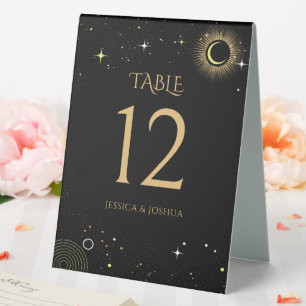 Celestial Black Mystical Sun Moon Table Number