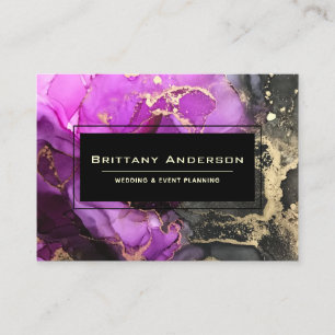 Celestial  Black Pink Gold Abstract Custom Business Card