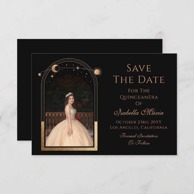Celestial Black Save The Date Birthday Quinceanera (Front/Back)