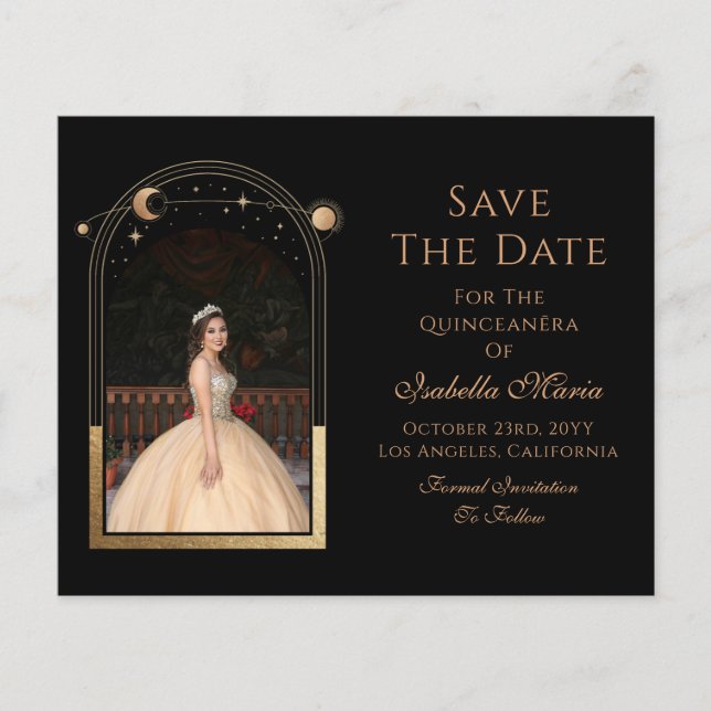 Celestial Black Save The Date Birthday Quinceanera (Front)