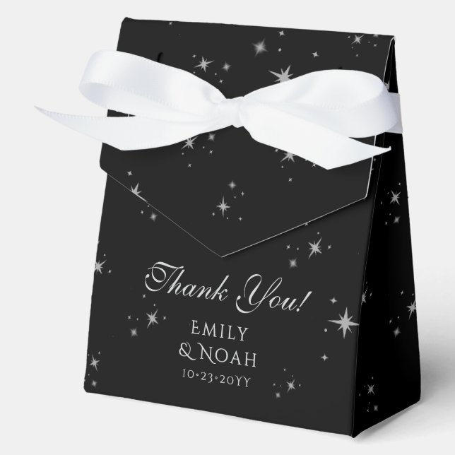 Celestial Black Silver Sun Moon Astronomy Wedding Favour Box (Front)
