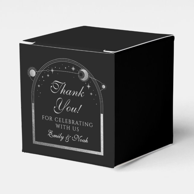 Celestial Black Silver Sun Moon Stars Wedding Favour Box (Front Side)