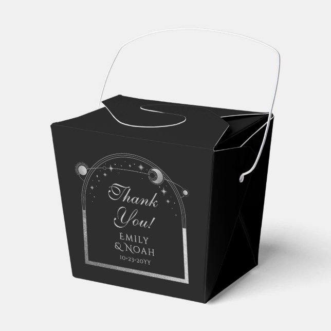 Celestial Black Silver Sun Moon Stars Wedding Favour Box (Front Side)