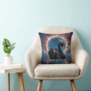 Celestial Black Swan Guardian of the Moonfire Veil Cushion