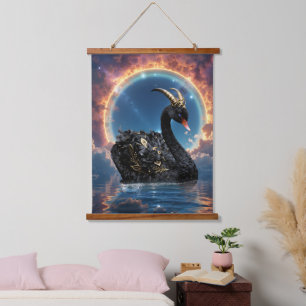 Celestial Black Swan Guardian of the Moonfire Veil Hanging Tapestry