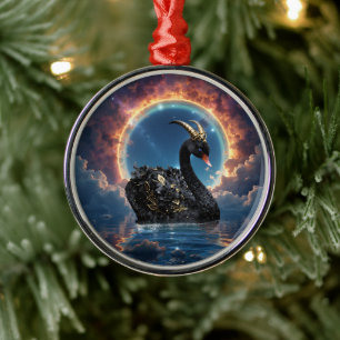 Celestial Black Swan Guardian of the Moonfire Veil Metal Tree Decoration