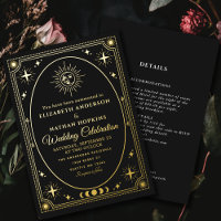 Celestial Black Tarot Card Wedding Foil Invitation