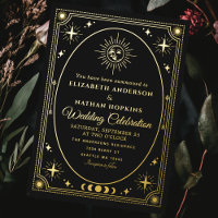 Celestial Black Tarot Card Wedding Foil Invitation