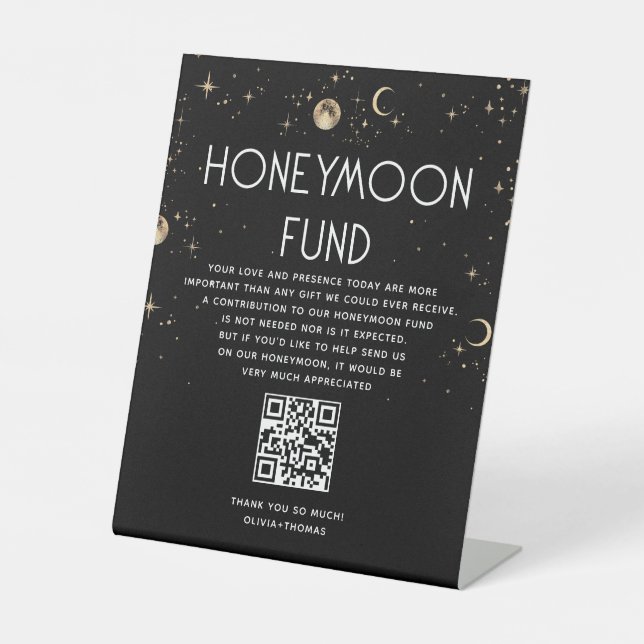 Celestial Black Wedding Honeymoon Fund Pedestal Sign (Front)