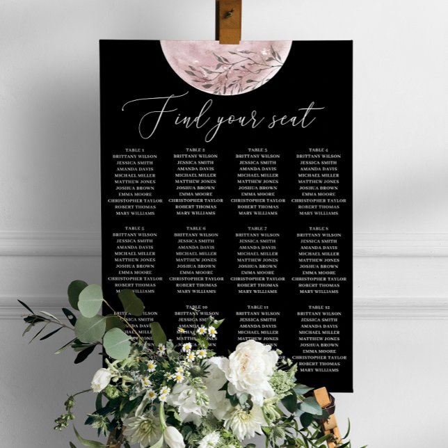 Celestial Black Wedding Seating Chart | Blush Moon (Creator Uploaded)