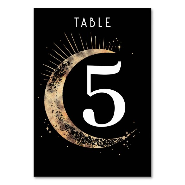 Celestial Black Wedding Table Number Card (Front)