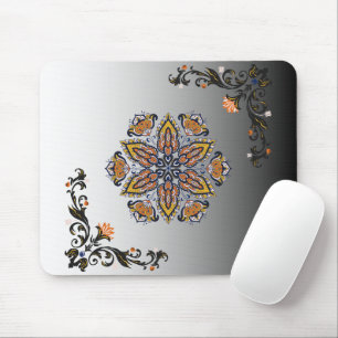 Celestial Bloom – Black & White Mandala Florals Mouse Mat