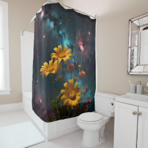 Celestial Blooms: Flowers Under the Milky Way Shower Curtain