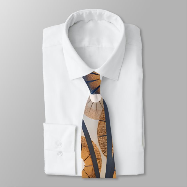 Celestial Blooms: Orange & Blue Surreal Bouquet Tie (Tied)