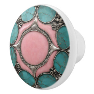 Celestial Blossom in Tourmaline and Turquoise Ceramic Knob