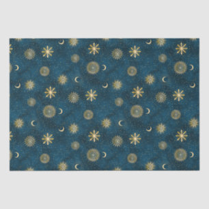 Celestial Blue and Gold Starry Night Crescent Moon Tissue Paper