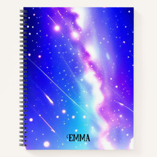 Celestial Blue and Pink Galaxy Custom Name Notebook