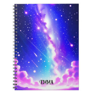 Celestial Blue and Pink Galaxy Custom Name Notebook