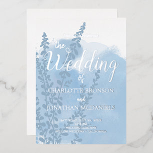 Celestial Blue Botanical Watercolor Wash Wedding
